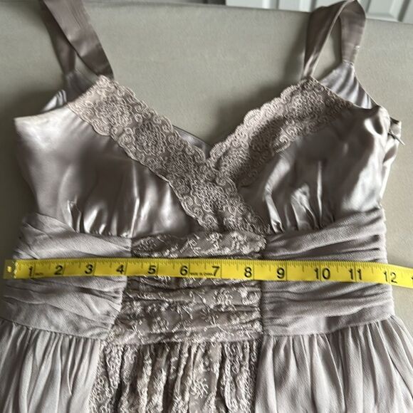 Anthropologie Lil 100% Silk Lace Midi Dress Size 2 Taupe Cocktail Style Y2K - Picture 8 of 9